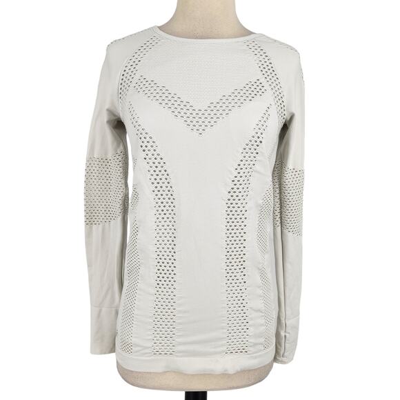 Athleta's Burpee Laser Cut Double Layer Top White Womens Size Small - Picture 1 of 7